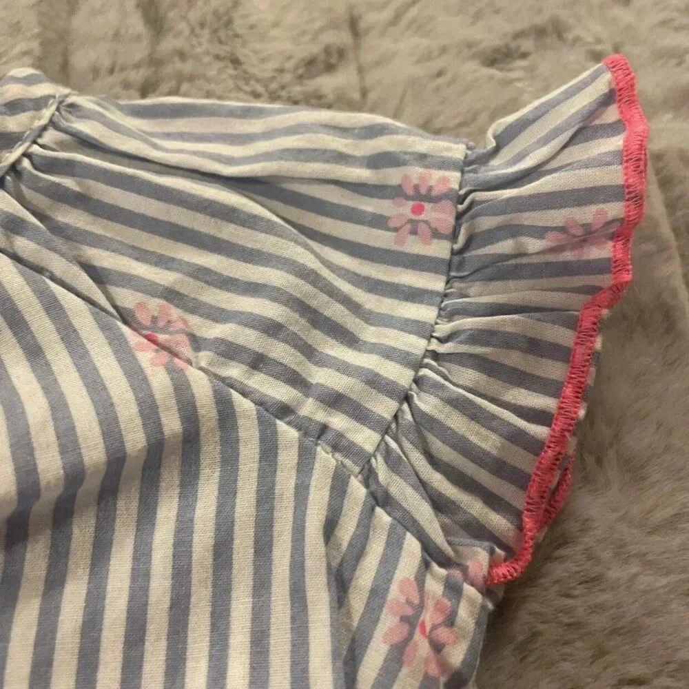 3 Months Osh Kosh B'Gosh Blue Stripes W/ Pink Flowers One Piece